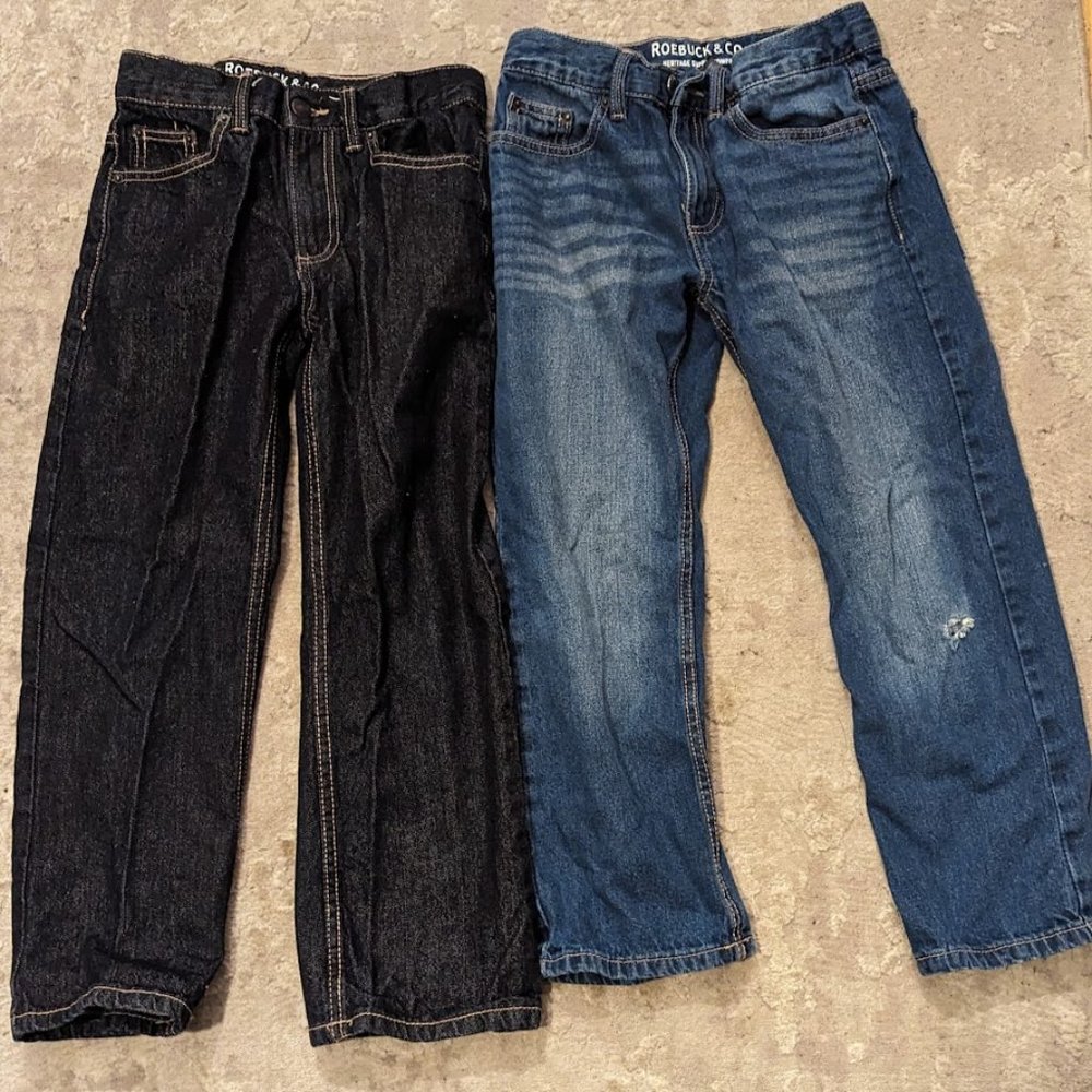 Roebuck & Co. Boys Straight Husky adjustable Waist Jeans 2 pair